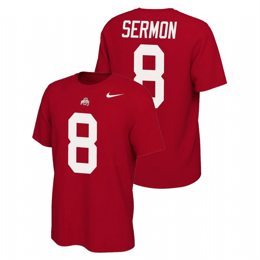 Ohio State Buckeyes Men's NCAA Trey Sermon #8 Scarlet Name & Number Retro Nike College Football T-Shirt ICP1349QZ